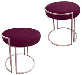 Puff Redondo Base Industrial Rosê Kit 2 Love Suede - Vinho