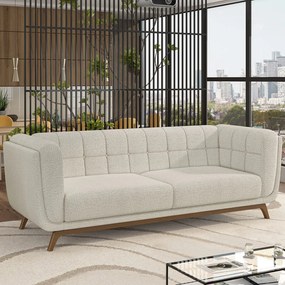 Sofá Decorativo Sala de Estar 240cm Rocket 3 Lugares Base Madeira Boucle Off White G45 - Gran Belo