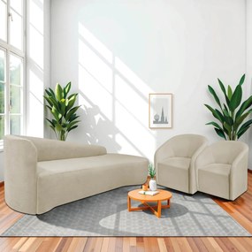 Kit Sofá Curvo França 180cm LD. e 2 Poltronas Luiza Max Conforto, Elegância e Design Moderno Linho