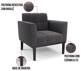 Poltrona para Sala Base Madeira Fixa Preto Elisa Bouclê D03 - DRossi - Grafite