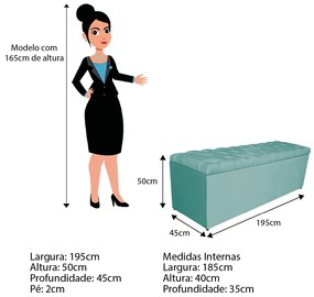 Calçadeira Estofada Liverpool 195 cm King Size Suede Azul Tiffany - ADJ Decor