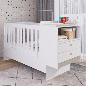 Berço Cama Com Cômoda Trocador E Escrivaninha Meu Fofinho - Branco