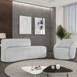 Sofá 2 Lugares 140cm Wendi e Poltrona Steve Boucle Cinza I01  - Mpozen