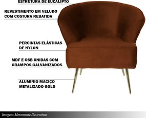 Poltrona Sala de Estar Decorativa Base Alumínio Lucca Veludo Telha G15 - Gran Belo