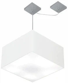 Lustre Pendente Quadrado Com Desvio Md-4270 Cúpula em Tecido 30/35x35cm Branco - Bivolt