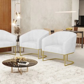 Cadeira Sala Jantar Industrial Dourado Kit 2 Stella Sintético PU D03 - D'Rossi - Branco