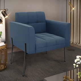 Poltrona Pé de Ferro Preto para Sala Elisa Suede - D'Rossi - Azul Marinho