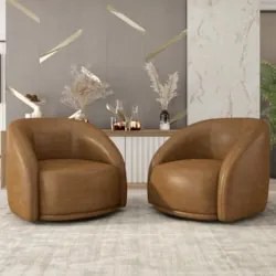 Poltrona Decorativa Orgânica Giratória Kit 2 Lya Z32 Sintético Marrom