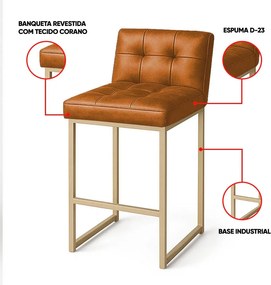 Banqueta Cozinha Alta com Encosto Industrial Kit 3 Champanhe Lirina PU C05 - D'Rossi - Whisky