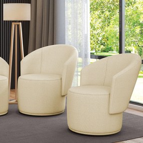 Poltrona Decorativa Orgânica Fixa para Sala Kit 2 Malu Bouclê M11 - D'Rossi - Bege