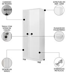 Guarda Roupa Solteiro 2 Portas com Chave Versus Carvalho Branco/Branco
