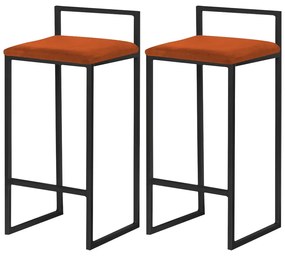 Kit 2 Banquetas Decorativa Jasmine Base Preto Suede Telha G41 - Gran Belo