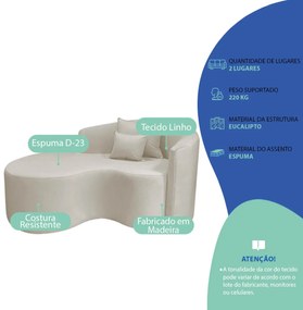 Kit Recamier Curvo Sala de Estar Inglaterra 150cm Lado Esquerdo e Poltrona Orgânica Luxo Amore Linho