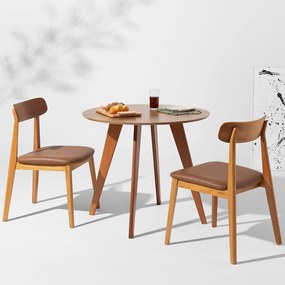 Conjunto Mesa de Jantar Square Redonda Bétula - 88cm + 2 Cadeiras Nord Encosto Madeira - Cognac