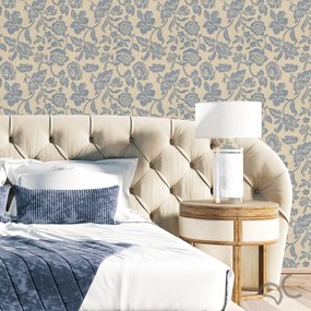 Adesivo floral linho bege e azul