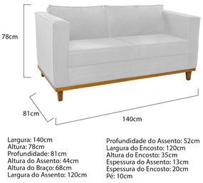 Sofá 2 Lugares Europa Suede Branco ADJ Decor