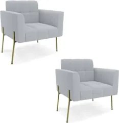 Poltrona Para Sala Pé Metal Dourado Kit 2 Ana Bouclé Cinza - Ibiza