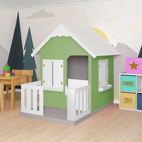Casinha De Brinquedo Com Cercado Floreiros MDF Verde/Branco L12 - Gran Belo