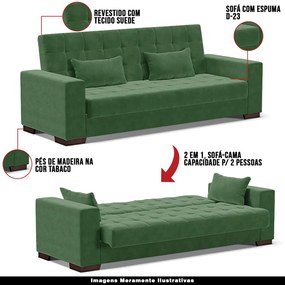 Sofá Cama Decorativo 210cm Beesley Suede Verde G19 - Gran Belo