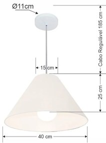 Pendente Cone Branco MJ-4078 Para Mesa de Jantar e Estar