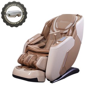 Poltrona Massagem Reclinação Gravidade Zero 3D Elétrica Marvin Tela LCD com Óculos Massageador de Brinde PU G94 - Gran Belo - Bege