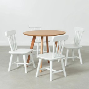Conjunto Mesa Infantil Square Laminada Natural - 68cm + 4 Cadeiras Cissa - Branco