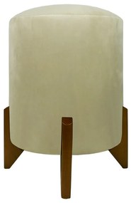 Puff Redondo Evo Peach em Veludo com Pés Escandinavo - Cru - Pequeno 35cm
