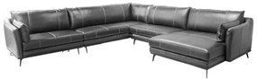 Sofá Vena de Canto + Chaise Fixo Couro Preto 560cm - 69858 Sun House