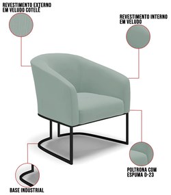 Poltrona Decorativa Industrial Preto Stella Cotelê Ext/Veludo Menta D03 - D'Rossi