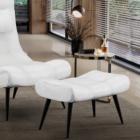 Puff Decorativo Sala de Estar Pés Palito Letty PU Branco G19 - Gran Belo