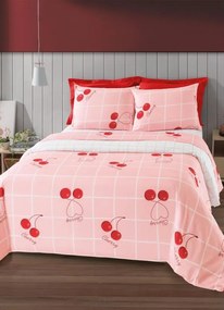 Jogo de Cama Cereja Rosa Queen 4 Peças