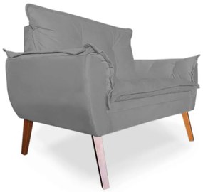 Kit 2 Poltronas 1 Namoradeira Apolo Pés Madeira Suede Cinza - Sheep Estofados - Cinza