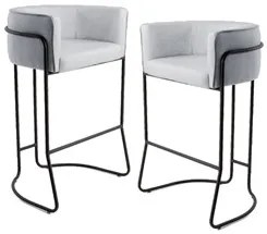 Kit 2 Banquetas Decorativas Base Aço Preto Betina Linho D-315 Cinza Ge