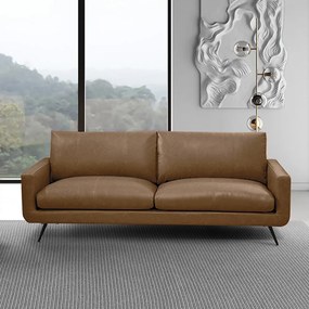 Conjunto Sala de Estar Decorativo Paloma 1 Sofá 2 Lugares 183cm 1 Poltrona Pés em Aço Couro Marrom Claro Manchado G88 - Gran Belo
