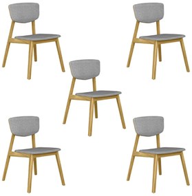 Kit 5 Cadeiras Decorativas Sala de Jantar Madeira Maciça Lang Linho Cinza/Freijó G13 - Gran Belo