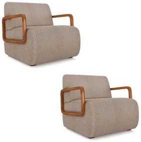 Poltrona Sala de Estar Braço de Madeira Kit 2 Hellen Bouclê K01 - D'Rossi - Creme