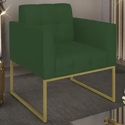 Poltrona Decorativa Base Industrial Dourado Ana Veludo Luxo Verde - Ib
