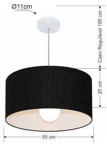 Lustre Pendente Cilíndrico Md-4207 Cúpula em Tecido 55x25cm Preto - Bivolt