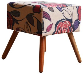 Puff Decorativo Quadrado Malu Pés Palito Suede Estampado Flor