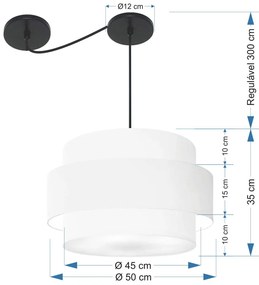 Lustre Sala de Jantar Com Desvio Vivare Md-4399 Cúpula em Tecido 50cm - Branco - 110V/220V