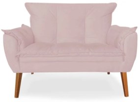 Kit 2 Poltronas 1 Namoradeira Apolo Pés Madeira Suede Rosa Bebê - Sheep Estofados - Rosa