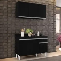 Armário Aéreo Virgínia e Balcão com Tampo 120cm Arizona Preto - Lumil