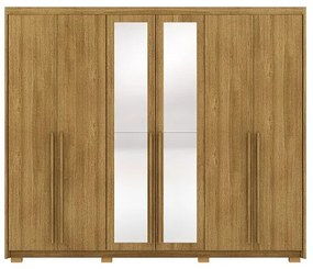 Guarda Roupa Com Espelho Dubai Majestic 6 Portas e 3 Gavetas Nature - Vila Rica Móveis
