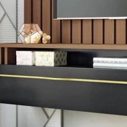 Painel TV 55 Pol 160cm Bancada Suspensa Self Preto/Castanho - HB Móvei