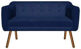 Namoradeira 02 Lugares Julia Suede Azul Marinho Pés Palito Castanho D'Rossi