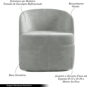 Kit 2 Poltronas Decorativas Design Moderno Bel Sala de Estar Base Giratória Veludo Cinza G33 - Gran Belo