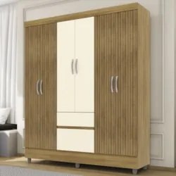 Guarda Roupa Solteiro 154cm Com 6 Portas Mayra Nature/Champanhe V02 -