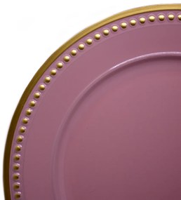 Sousplat para Prato de Mesa Decorativo Rosa Com Detalhes Em Dourado 33cm - D'Rossi