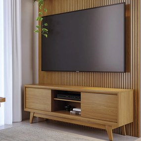 Painel TV 65 Pol 179cm Ripado Valen e Rack Bancada Mylan M20 - D'Rossi - Cumaru(fosco)
