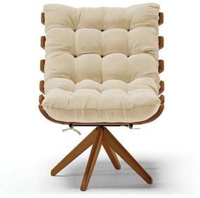 Poltrona Giratoria Costela Kit 2 Linho Base de Madeira MA30 M11 - D'Rossi - A19 Grosso Bege